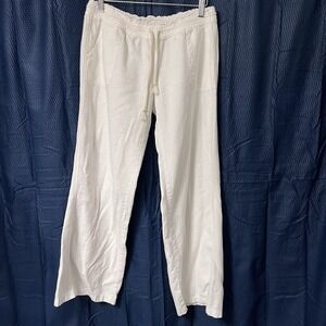 Kiss & Cry Linen‎ Pants Large Ivory Wide Leg Casual Flowy Beach Money Luxury EC